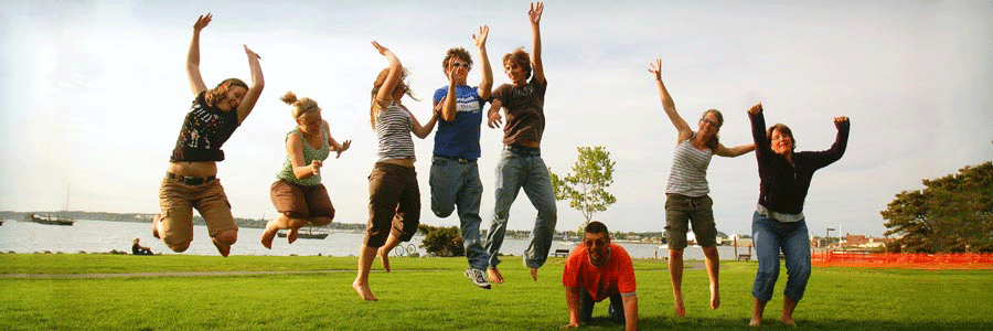 A group of people jumping
