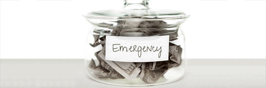 Jar of money labelled "emergency"